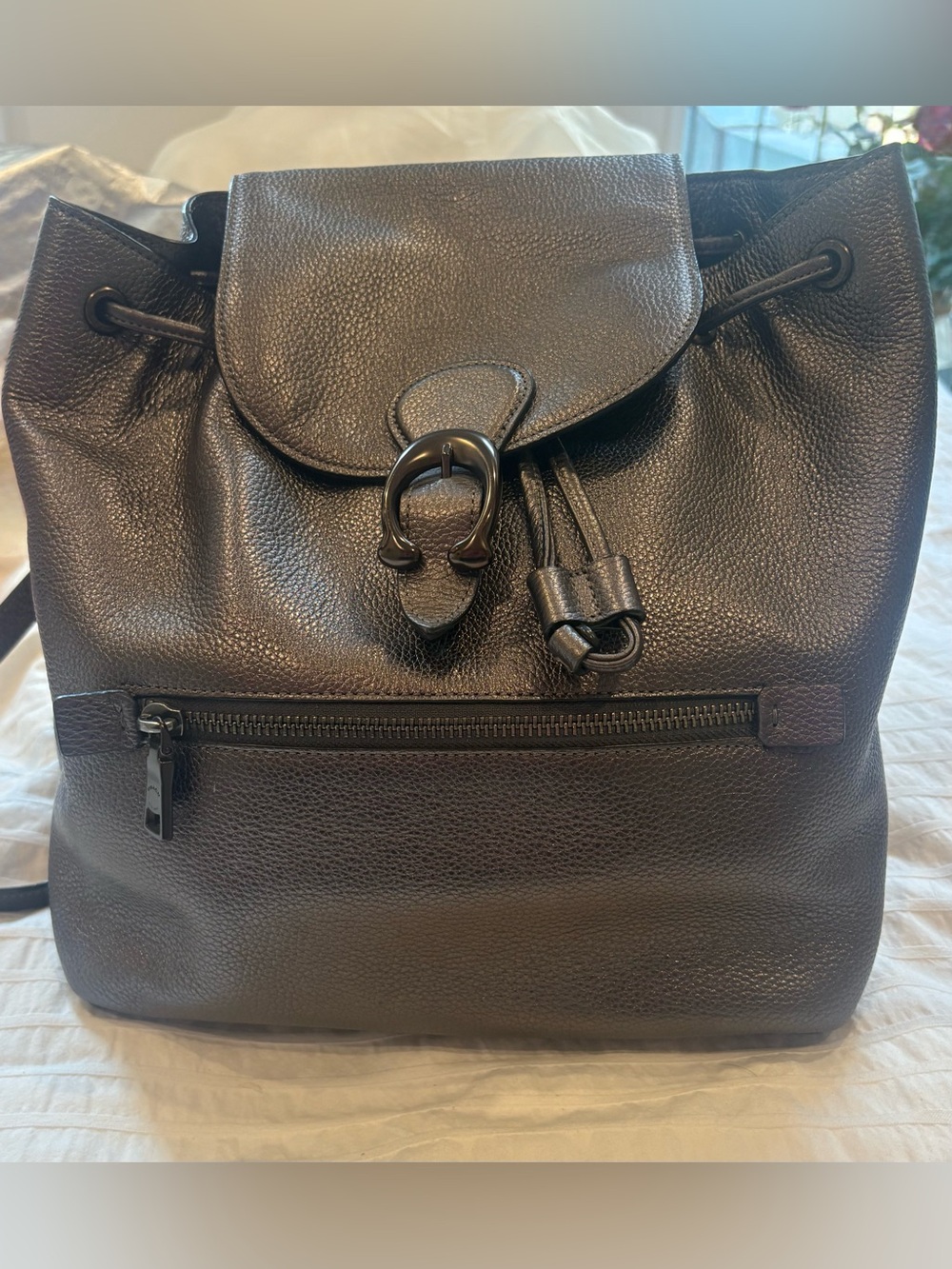 Coach Women's Evie Black Leather Drawstring Backpack